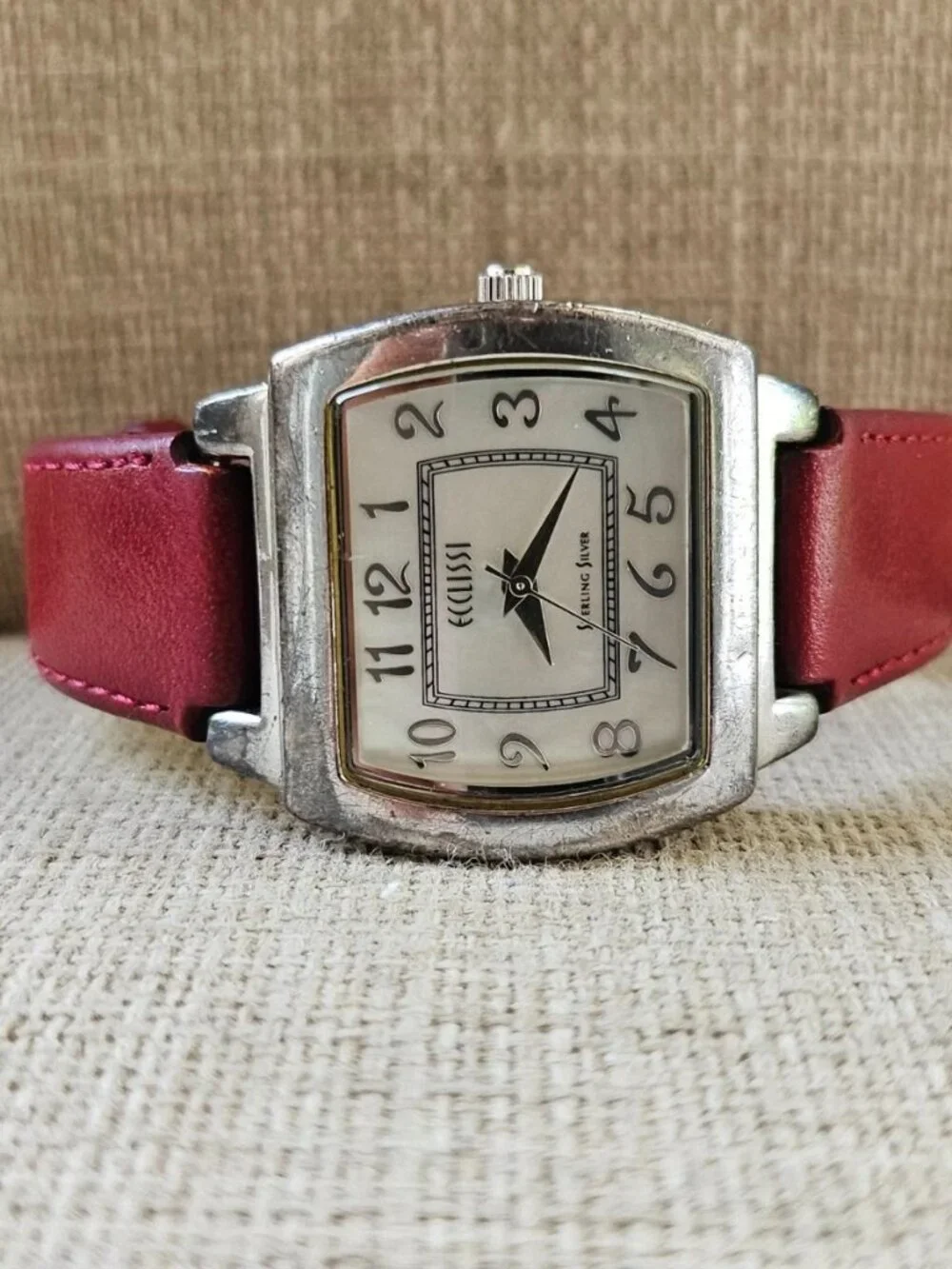 Ecclissi Sterling Silver Ladies Wristwatch Red Genuine Leather 925 Quartz Watch